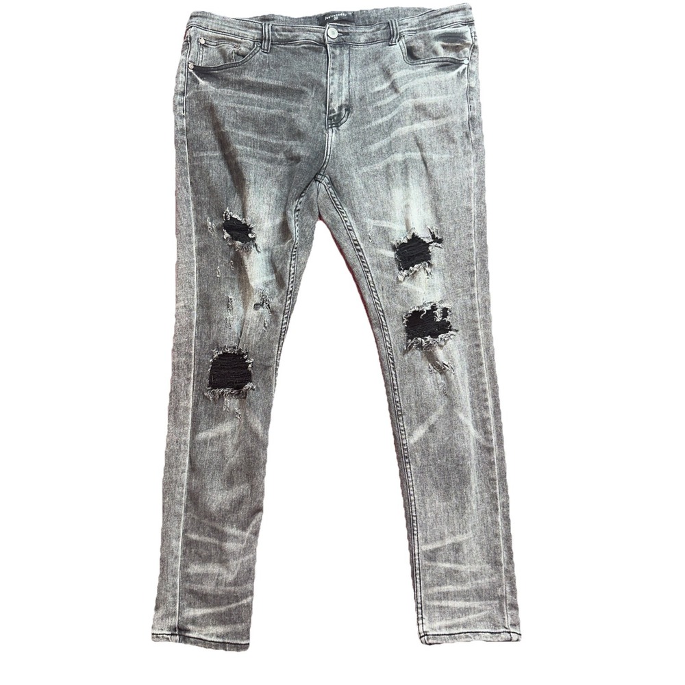 Serenade Mens 38 Fit 40x32 Gray Distressed Denim Skinny Fit Jeans * See Photos *